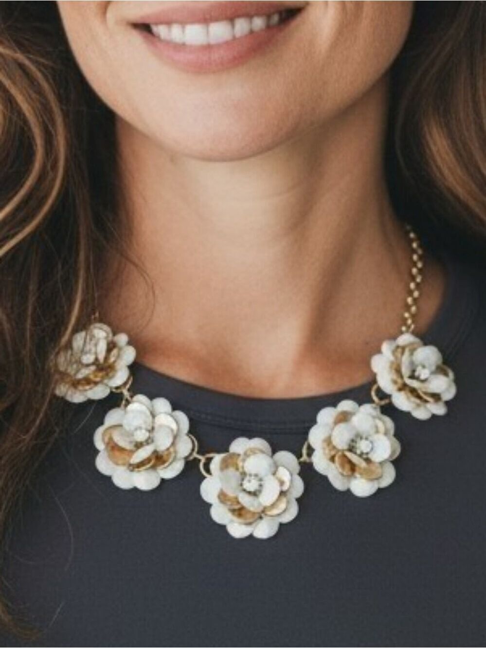 Gold White Floral Necklace